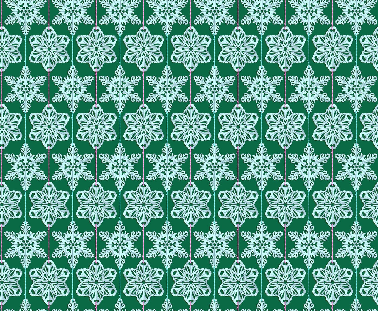 Paperflakes in Mint quilting fabric, part of the Cozy Christmas fabric collection by Anna Maria Parry (SKU:AMT162-74L)