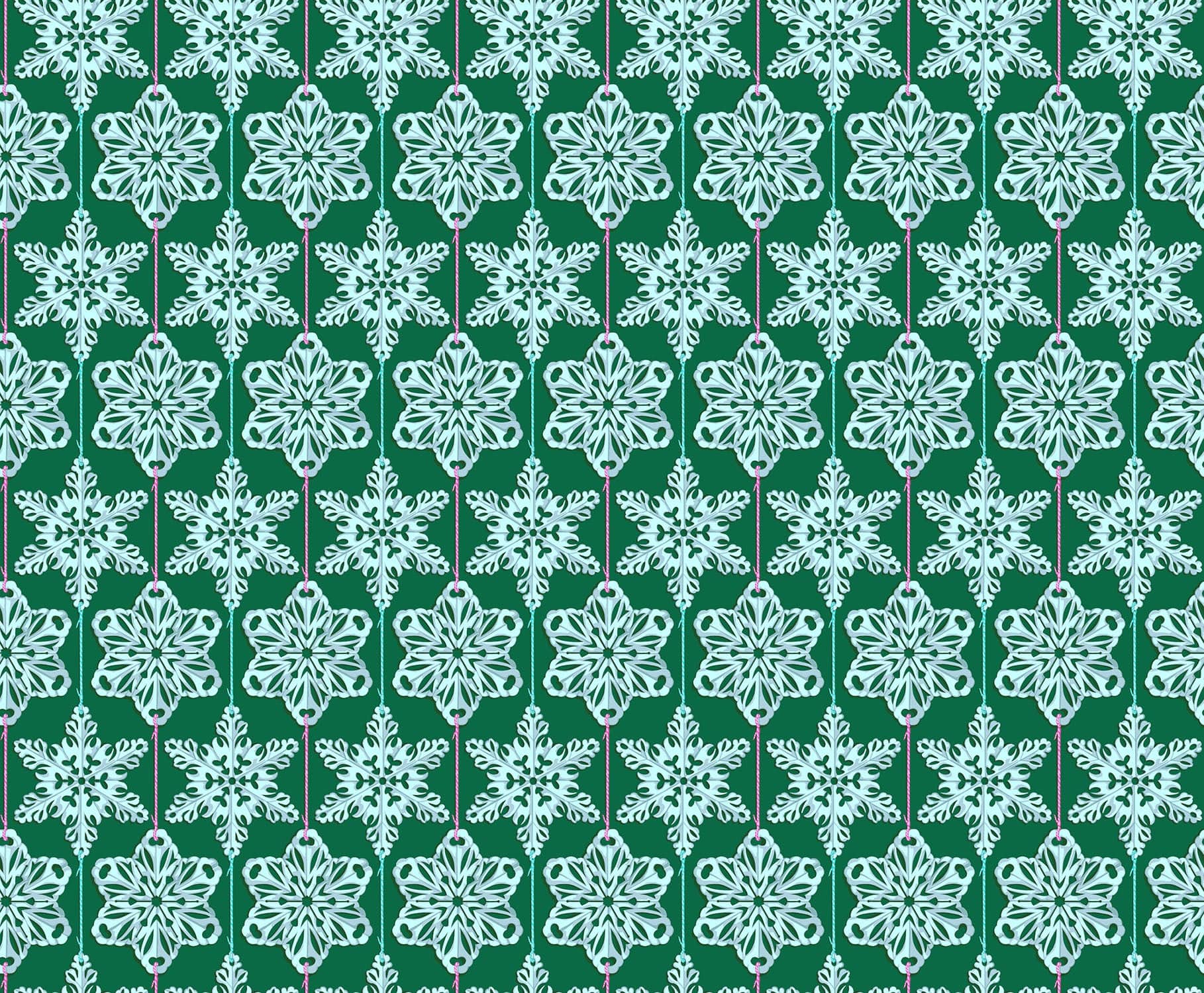 Paperflakes in Mint quilting fabric, part of the Cozy Christmas fabric collection by Anna Maria Parry (SKU:AMT162-74L)