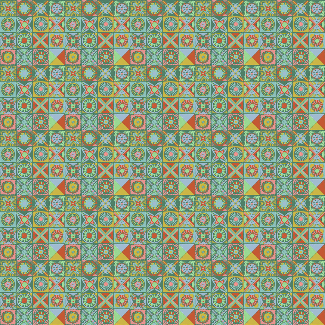 Cottage Kitchen in Jade quilting fabric, part of the Rhapsody fabric collection by Anna Maria Parry (SKU: AMT168-74V)