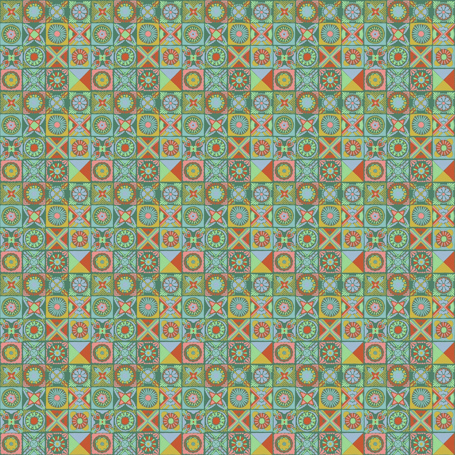Cottage Kitchen in Jade quilting fabric, part of the Rhapsody fabric collection by Anna Maria Parry (SKU: AMT168-74V)