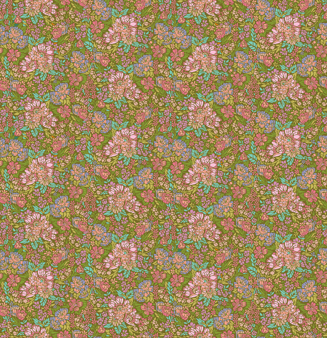 Mosaic in Avocado quilting fabric, part of the Rhapsody fabric collection by Anna Maria Parry (SKU: AMT169-72V)