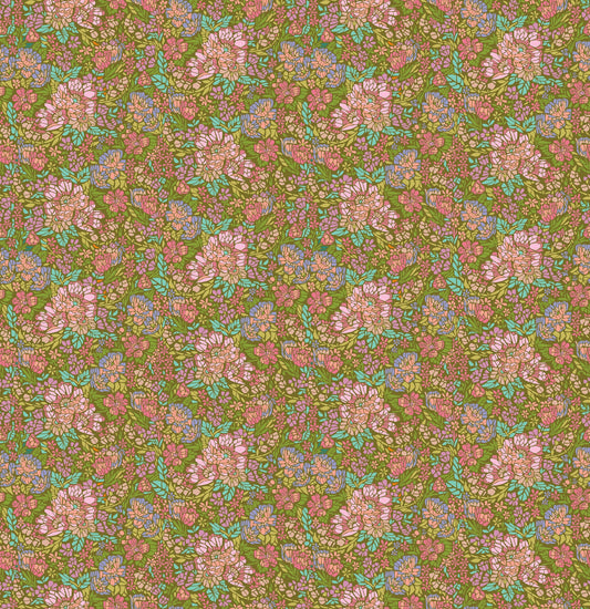 Mosaic in Avocado quilting fabric, part of the Rhapsody fabric collection by Anna Maria Parry (SKU: AMT169-72V)