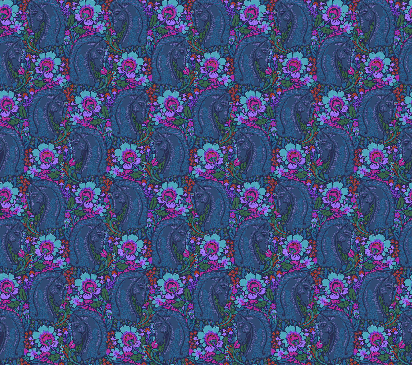 Mane Event in Sapphire quilting fabric, part of the Mosaic Menagerie fabric collection by Anna Maria Textiles (SKU: AMT192-86C)
