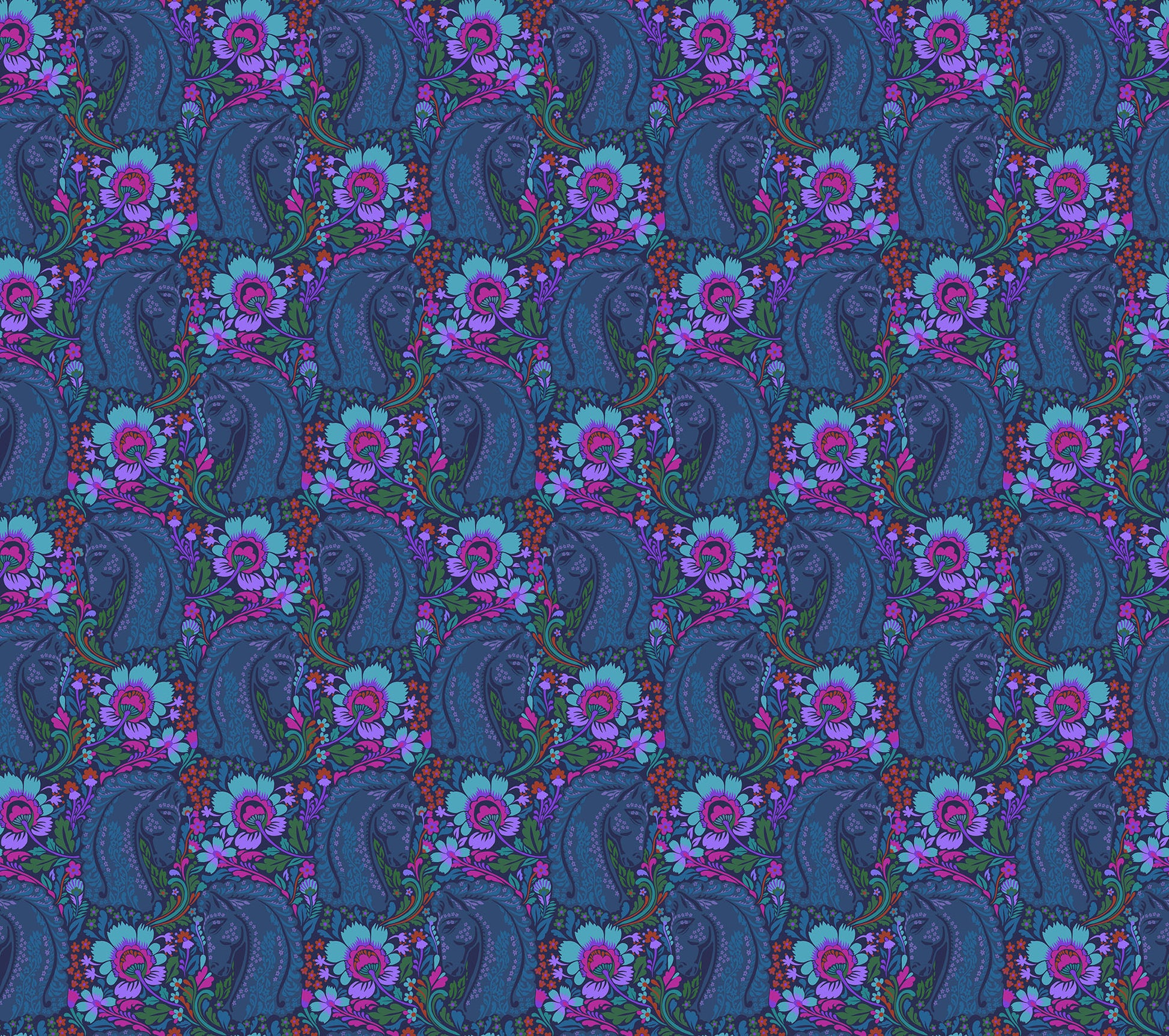 Mane Event in Sapphire quilting fabric, part of the Mosaic Menagerie fabric collection by Anna Maria Textiles (SKU: AMT192-86C)