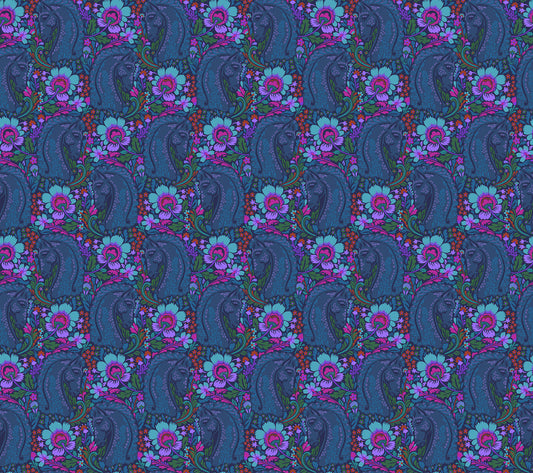 Mane Event in Sapphire quilting fabric, part of the Mosaic Menagerie fabric collection by Anna Maria Textiles (SKU: AMT192-86C)