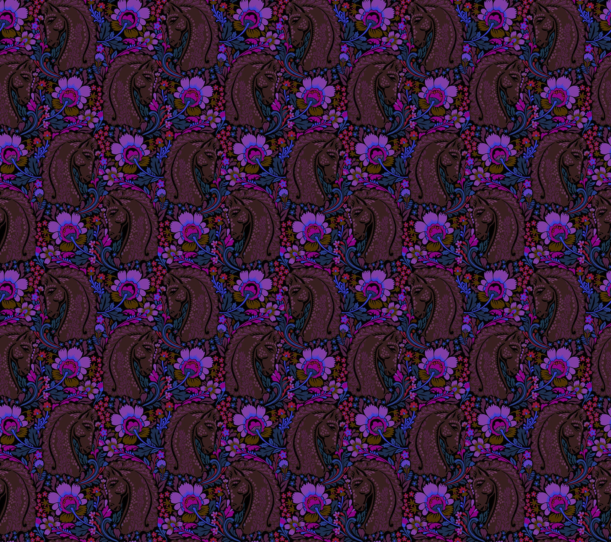 Mane Event in Onyx quilting fabric, part of the Mosaic Menagerie fabric collection by Anna Maria Textiles (SKU: AMT192-99L)