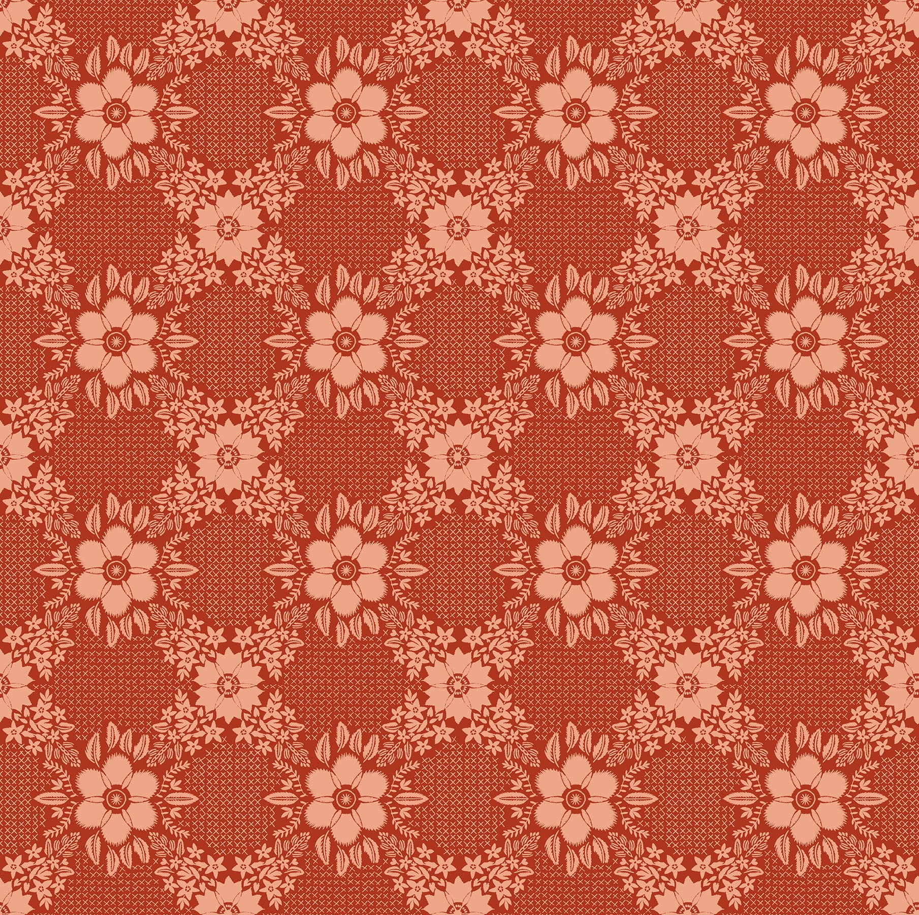 Embroidery in Tomato quilting fabric, part of the Sunseekers fabric collection by Anna Maria Textiles (SKU: AMT194-59V)