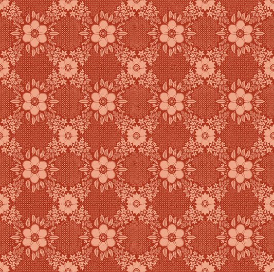 Embroidery in Tomato quilting fabric, part of the Sunseekers fabric collection by Anna Maria Textiles (SKU: AMT194-59V)