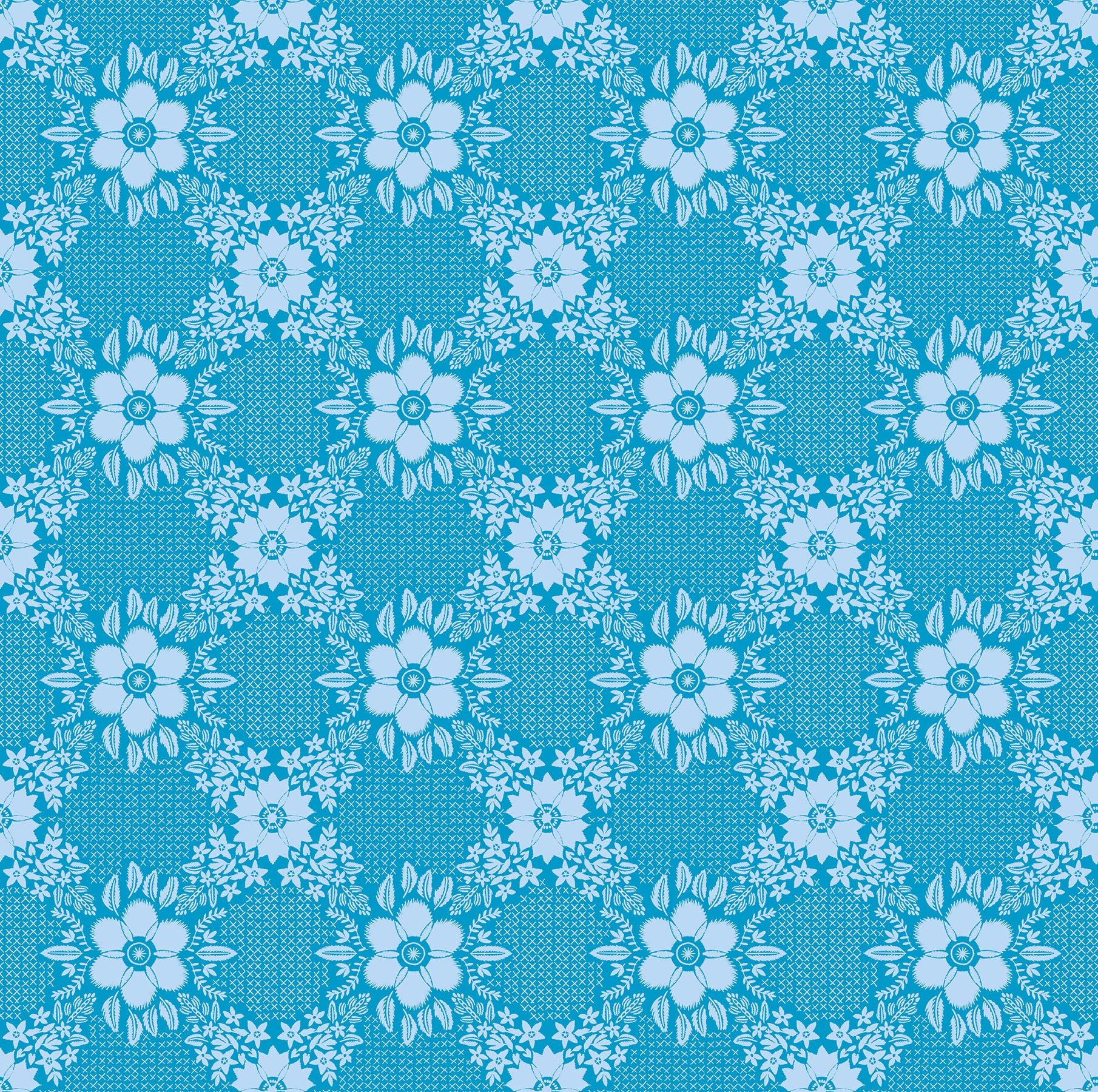 Embroidery in Cerulean quilting fabric, part of the Sunseekers fabric collection by Anna Maria Textiles (SKU: AMT194-62C)