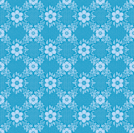 Embroidery in Cerulean quilting fabric, part of the Sunseekers fabric collection by Anna Maria Textiles (SKU: AMT194-62C)