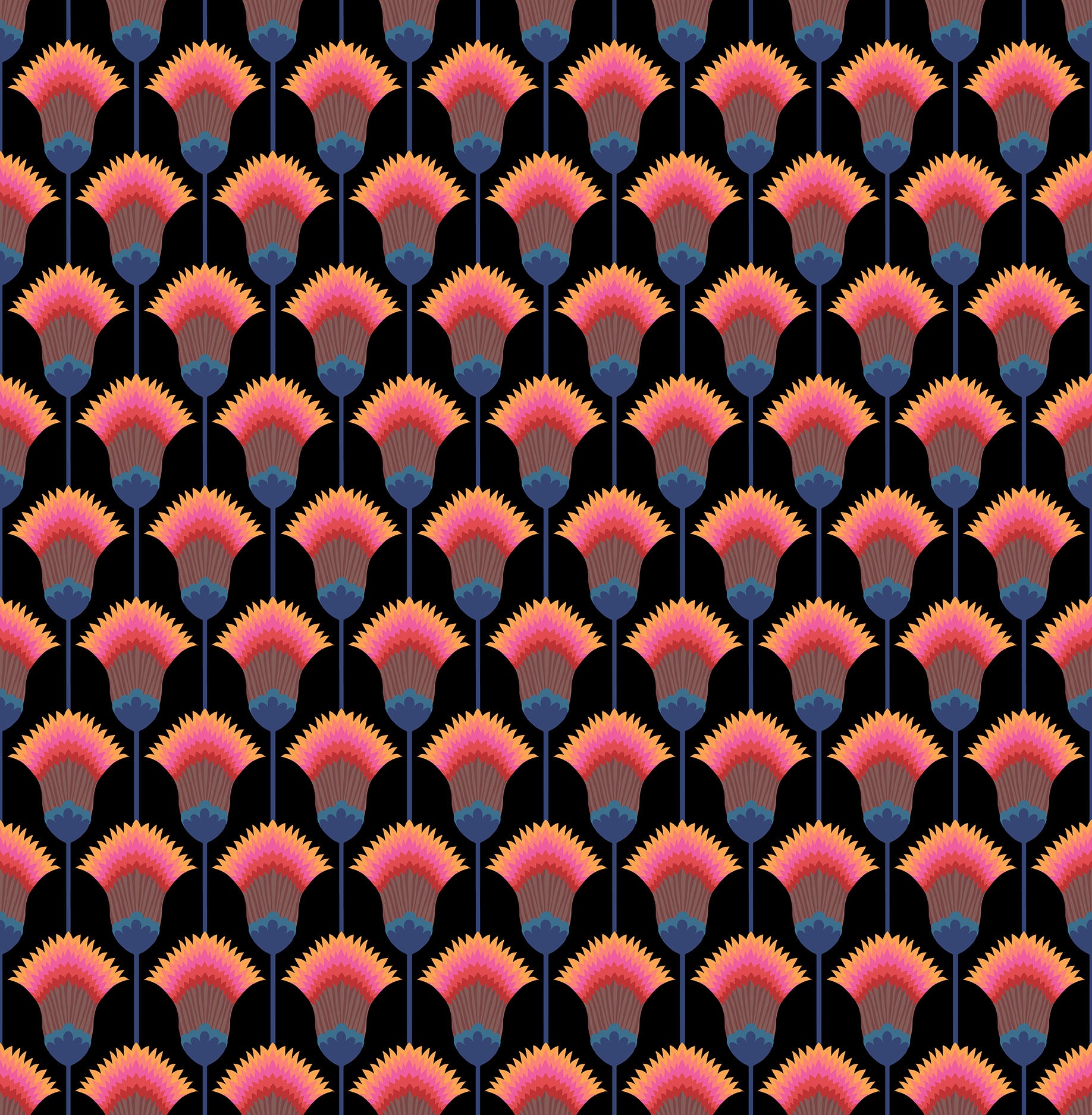 Feather Bloom in Midnight quilting fabric, part of the Sunseekers fabric collection by Anna Maria Textiles (SKU: AMT195-99L)