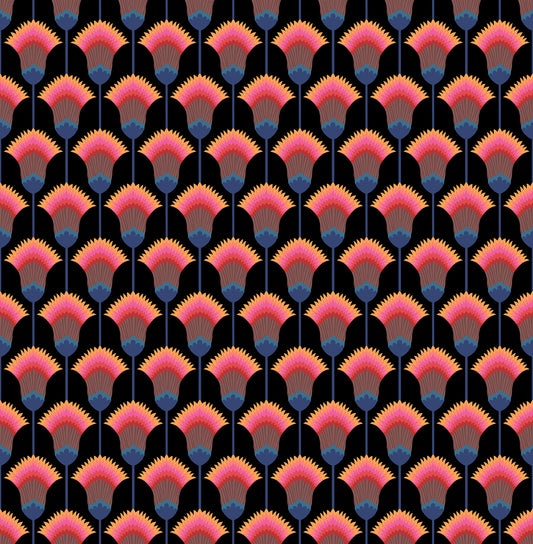 Feather Bloom in Midnight quilting fabric, part of the Sunseekers fabric collection by Anna Maria Textiles (SKU: AMT195-99L)
