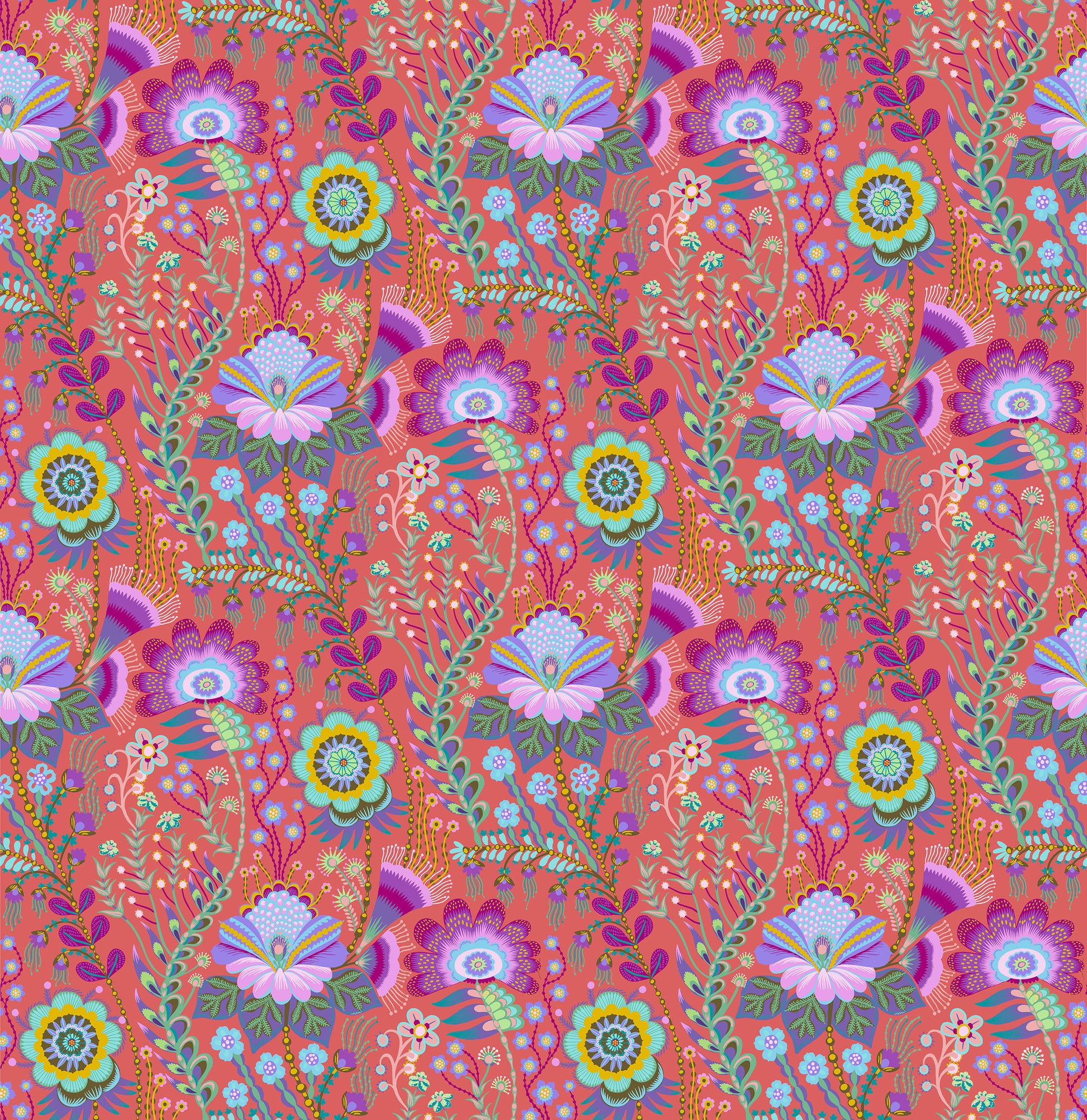 Seeking in Coral quilting fabric, part of the Sunseekers fabric collection by Anna Maria Textiles (SKU: AMT197-56V)