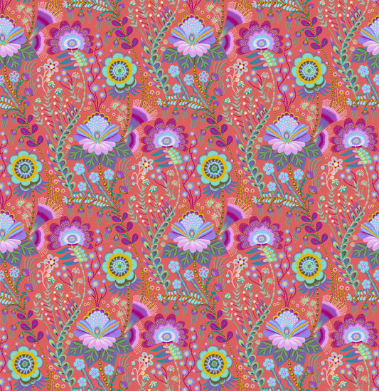 Seeking in Coral quilting fabric, part of the Sunseekers fabric collection by Anna Maria Textiles (SKU: AMT197-56V)