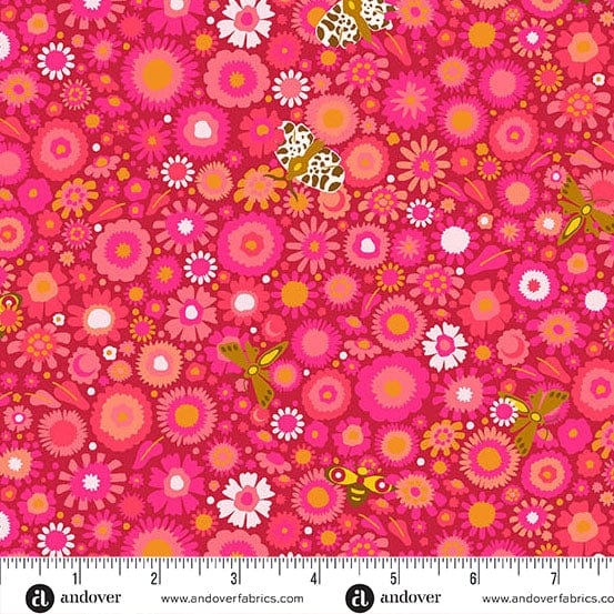 Cardinal Daisy Field quilting fabric, part of the Camp Kitschy Lala fabric collection by Alison Glass (SKU: A-1715-R)
