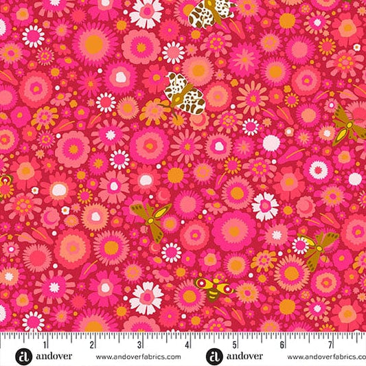 Cardinal Daisy Field quilting fabric, part of the Camp Kitschy Lala fabric collection by Alison Glass (SKU: A-1715-R)