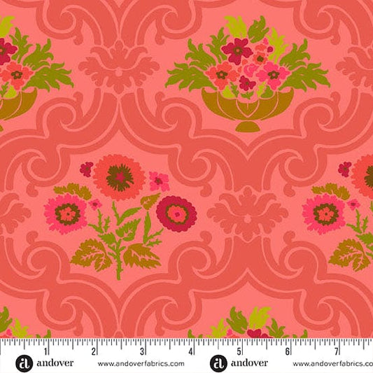 Grapefruit Courtyard quilting fabric, part of the Camp Kitschy Lala fabric collection by Alison Glass (SKU: A-1713-R)