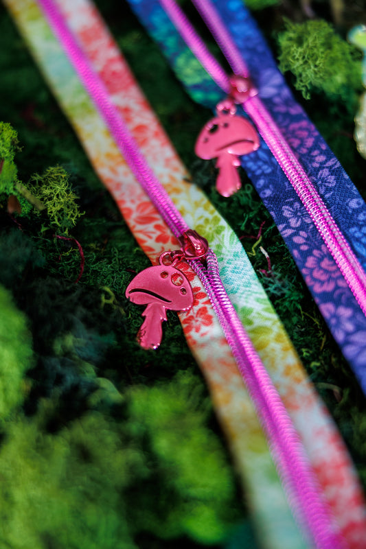 Sallie Tomato - Four Tula Pink #5 Magic Mushroom Zipper Pulls (Preorder)