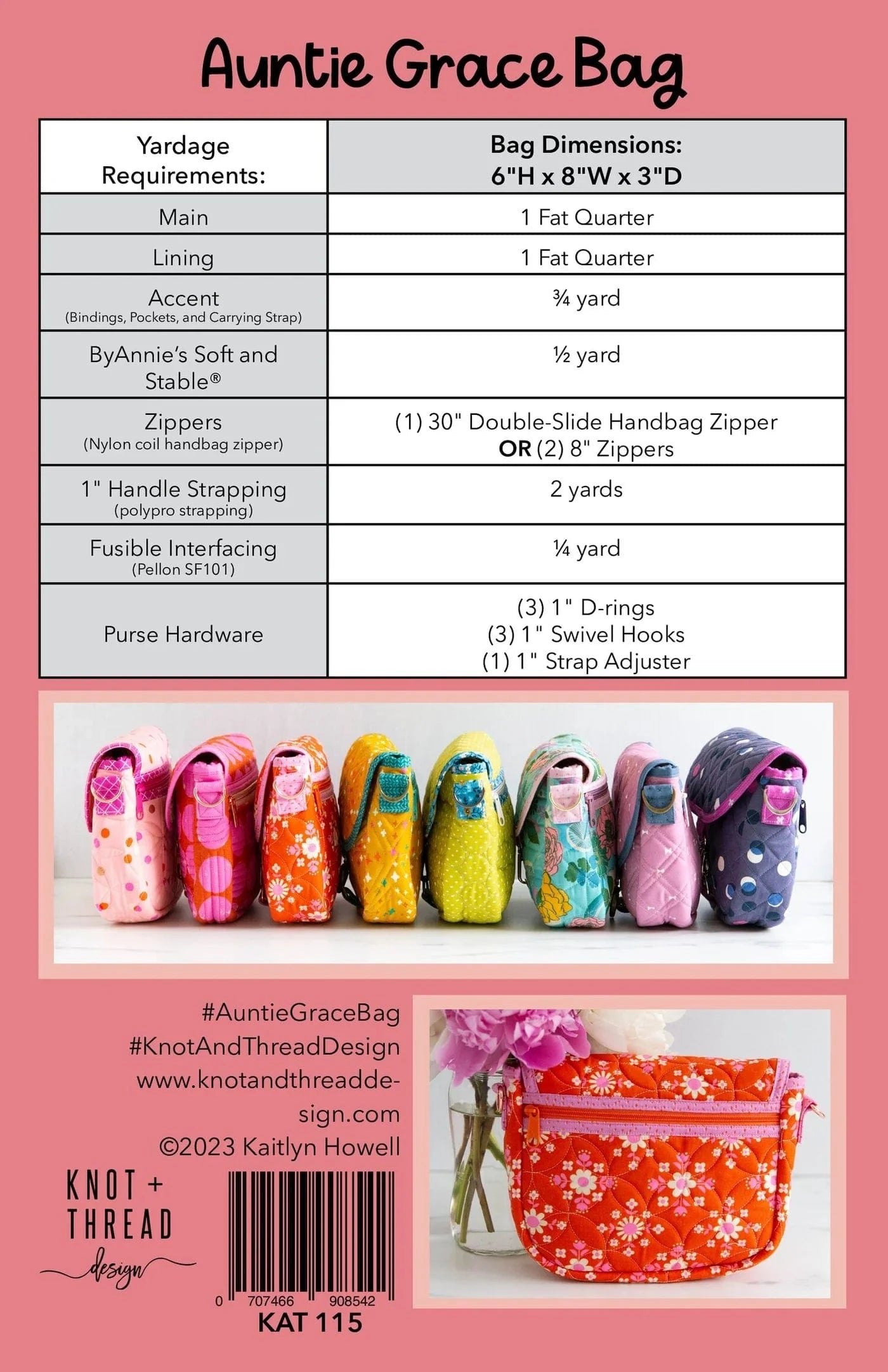 The Auntie Grace Bag - Knot and Thread Designs - KAT 115 - Printed Pattern