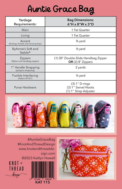 The Auntie Grace Bag - Knot and Thread Designs - KAT 115 - Printed Pattern