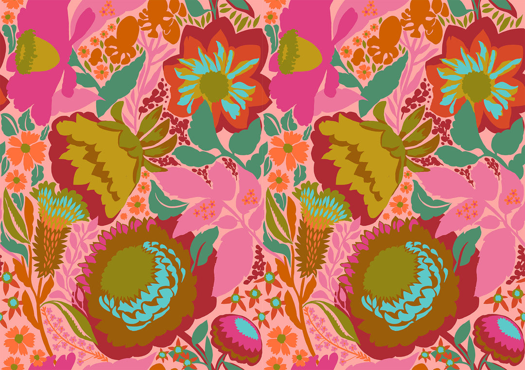 A closeup shot of the quilting fabric pattern called Shadows, designed by Anna Maria Horner, in the bouquet colorway. The SKU is BAMT134-23.