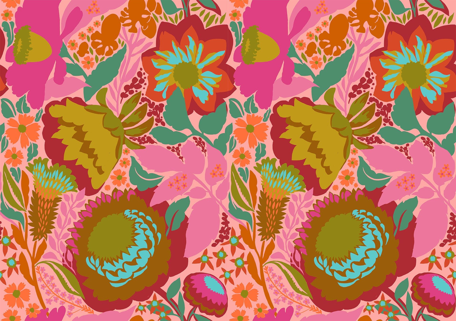 A closeup shot of the quilting fabric pattern called Shadows, designed by Anna Maria Horner, in the bouquet colorway. The SKU is BAMT134-23.