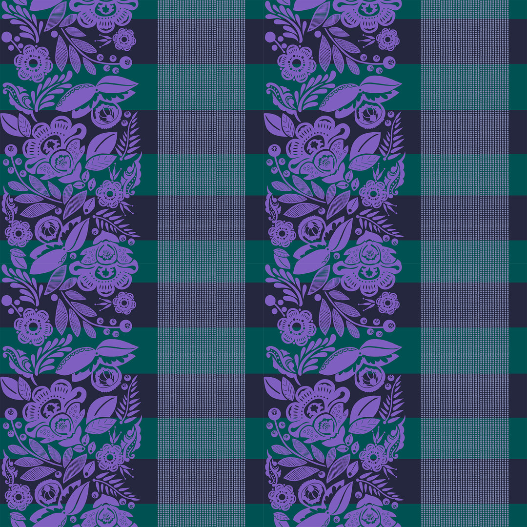A closeup shot of the quilting fabric pattern called Festival, designed by Anna Maria Parry, in the ocean colorway. The SKU is BAMT141-82.