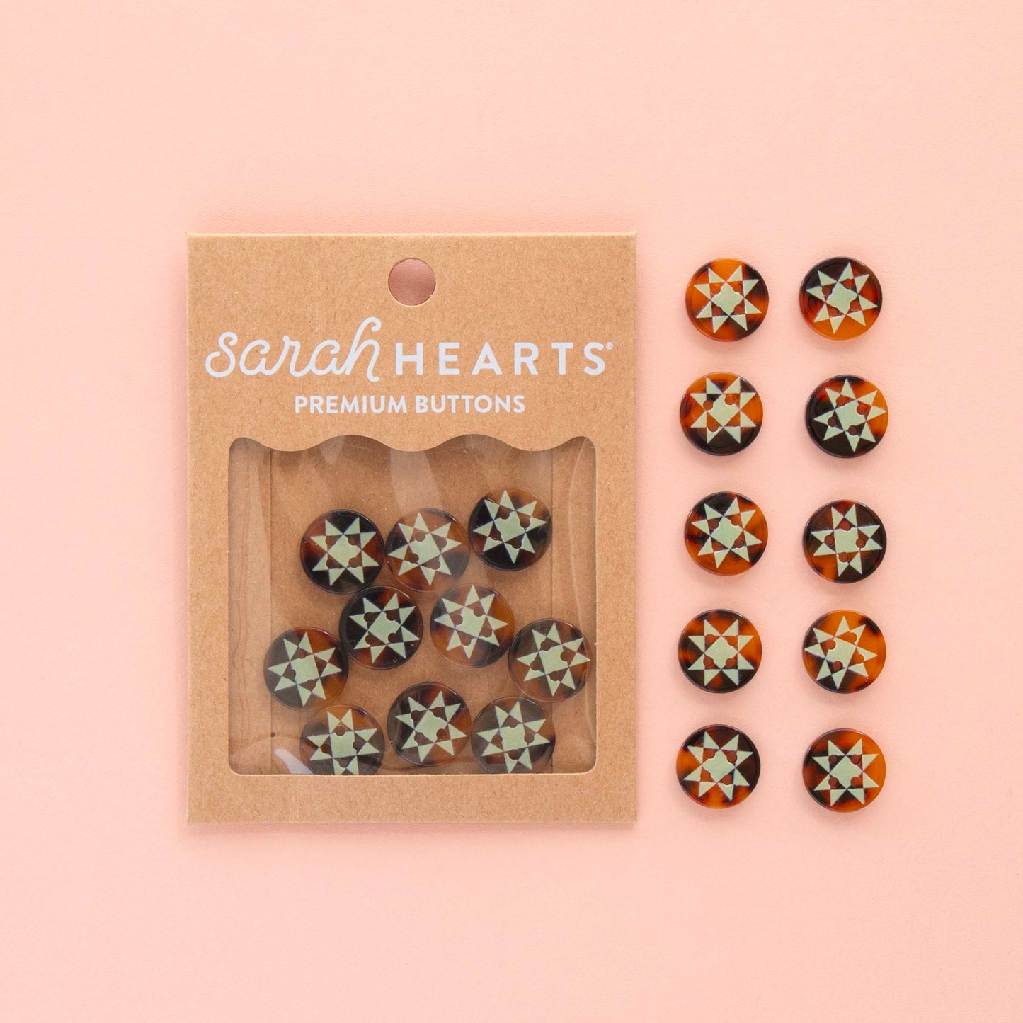 Sarah Hearts - Premium Buttons - Quilt Star Small 5/8" Buttons - BT09