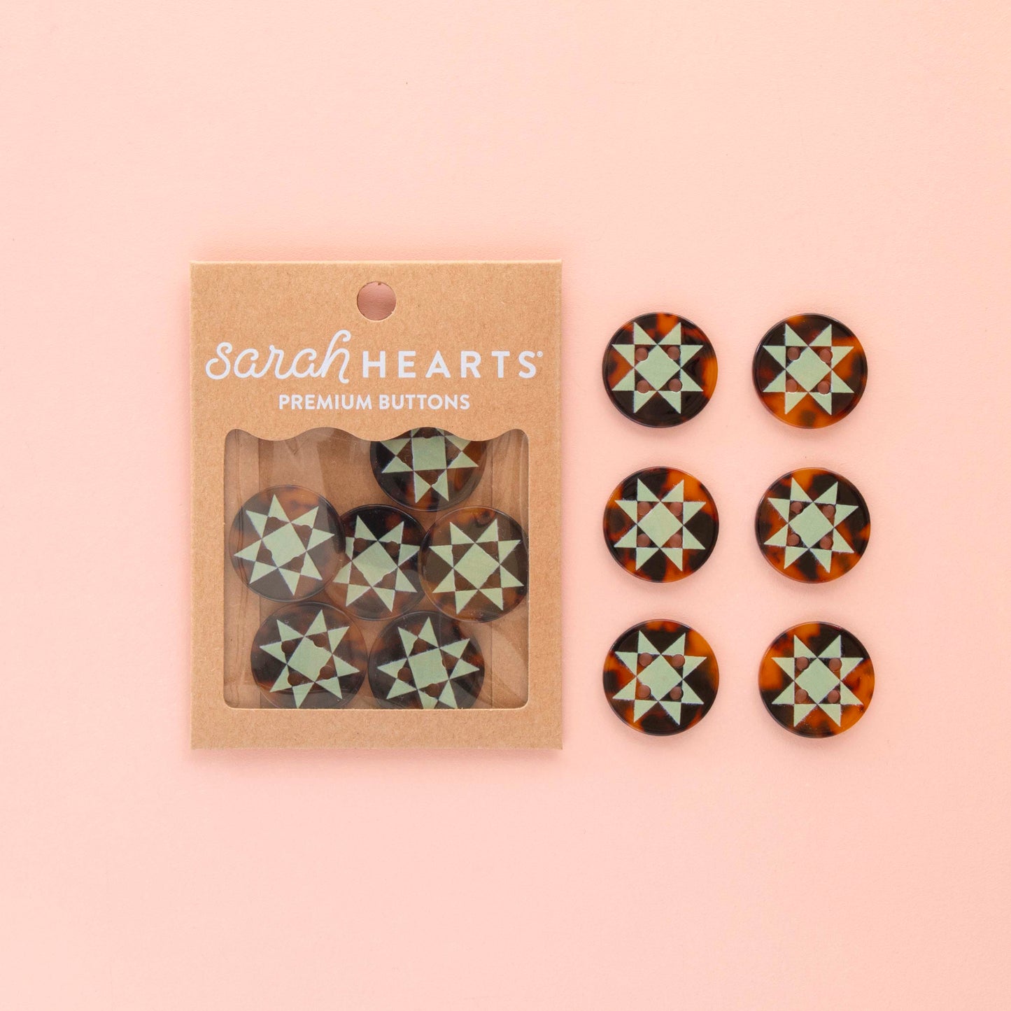 Sarah Hearts - Premium Buttons - Quilt Star Large 1" Buttons - BT10