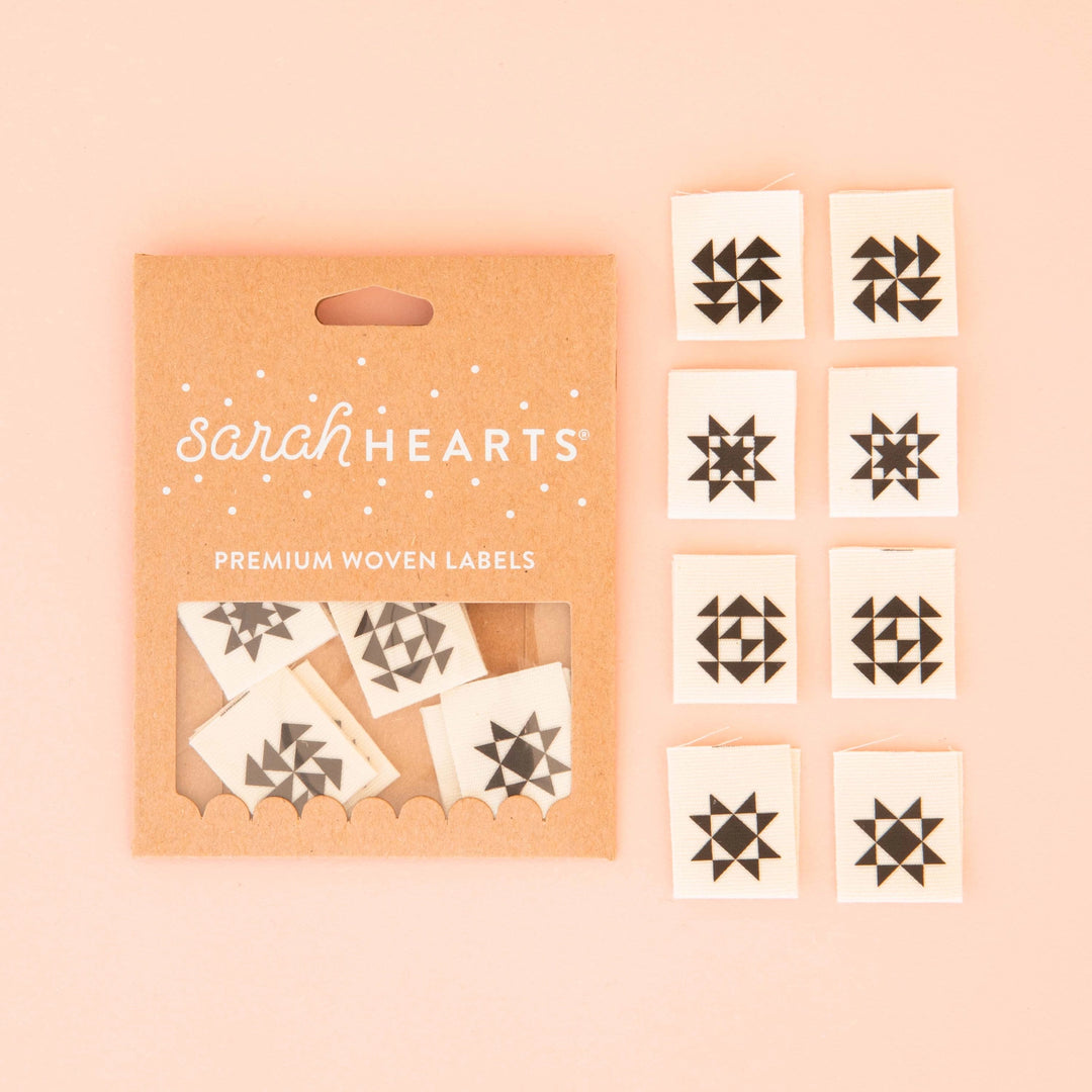 Sarah Hearts - Black Quilt Block Multipack - Sewing Woven Clothing Label Tags - SHLC186