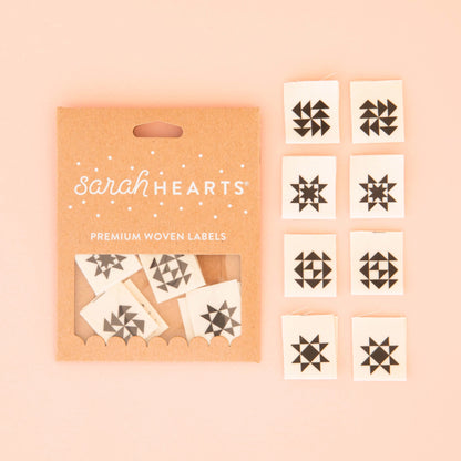 Sarah Hearts - Black Quilt Block Multipack - Sewing Woven Clothing Label Tags - LC186