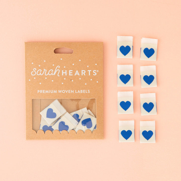 Sarah Hearts - Blue Hearts - Sewing Woven Clothing Label Tags - SHLP167