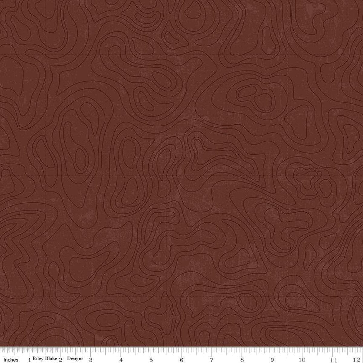 Cotton quilting fabric pattern called 'Topographic in Brown'. Part of the 'National Parks' fabric collection. Designed by Anderson Design Group for fabric company Riley Blake. SKU: C13293-BROWN. 44-45 inch width.
