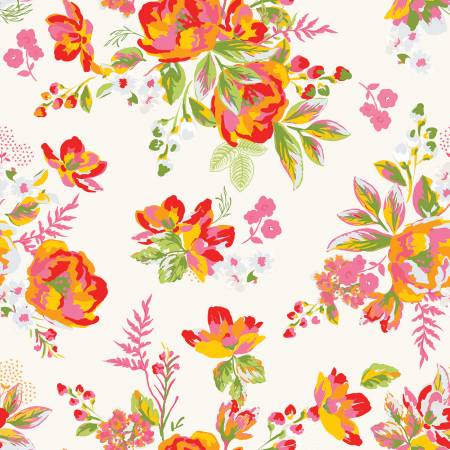 PREORDER - Picnic Florals Main in Cream - C14610R-CREAM - Half Yard