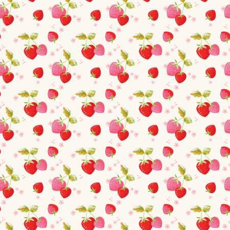 PREORDER - Picnic Florals Strawberries in Cream - C14612R-CREAM - Half Yard