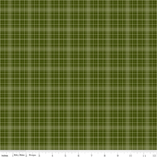 Cotton quilting fabric pattern called 'Plaid in Green'. Part of the 'Christmas is in Town' fabric collection. Designed by Sandy Gervais for fabric company Riley Blake. SKU: C14746-GREEN. 44-45 inch width.