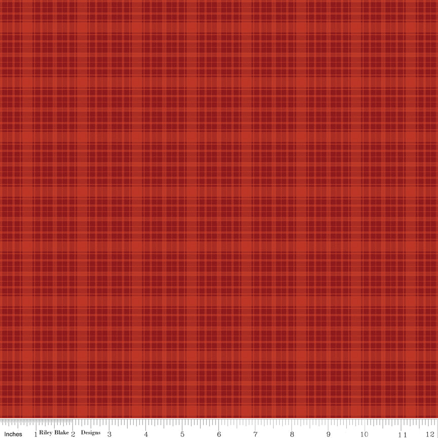 Cotton quilting fabric pattern called 'Plaid in Red'. Part of the 'Christmas is in Town' fabric collection. Designed by Sandy Gervais for fabric company Riley Blake. SKU: C14746-RED. 44-45 inch width.