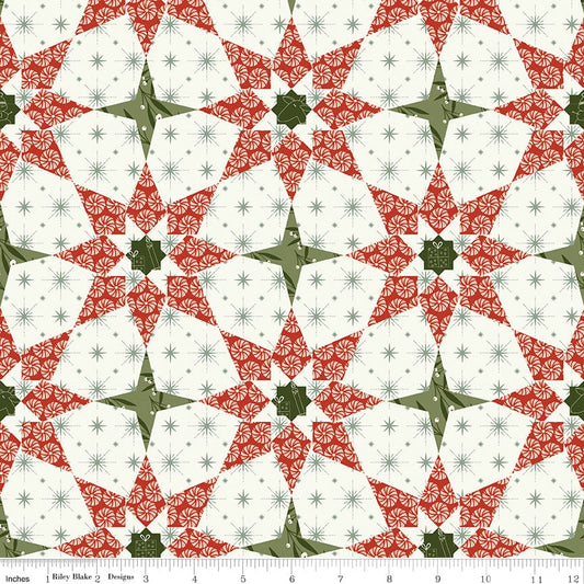 Cotton quilting fabric pattern called 'Cheater Print in Cream'. Part of the 'Christmas is in Town' fabric collection. Designed by Sandy Gervais for fabric company Riley Blake. SKU: C14752-CREAM. 44-45 inch width.