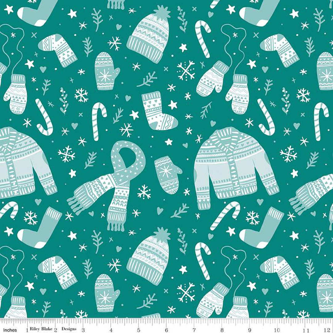 PREORDER - Ski Hill - Main in Teal - Corinne Wells - C14770-TEAL - Half Yard