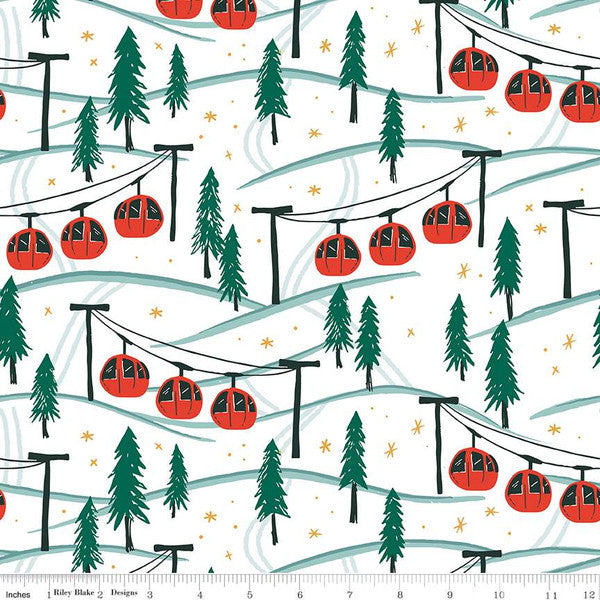 PREORDER - Ski Hill - Mountainside in Red - Corinne Wells - C14772-RED - Half Yard