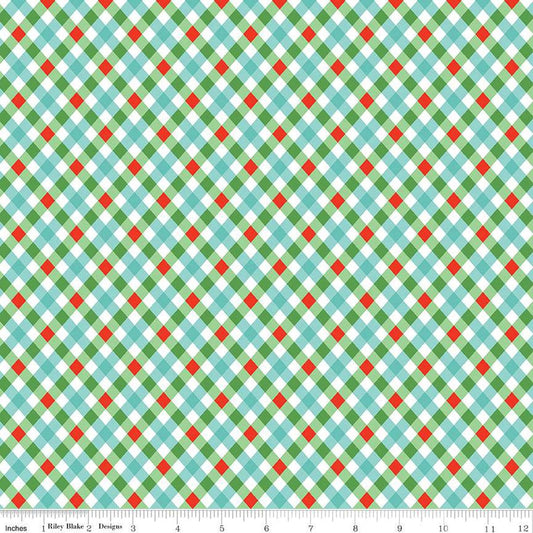 Cotton quilting fabric pattern called 'Plaid in Multi'. Part of the 'Merry Little Christmas' fabric collection. Designed by Lindsay Wilkes for fabric company Riley Blake. SKU: C14836-MULTI. 44-45 inch width.