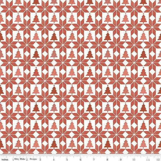 Cotton quilting fabric pattern called 'Patchwork in Barn Red'. Part of the 'Magical Winterland' fabric collection. Designed by Lisa Audit for fabric company Riley Blake. SKU: C14946-BARNRED. 44-45 inch width.