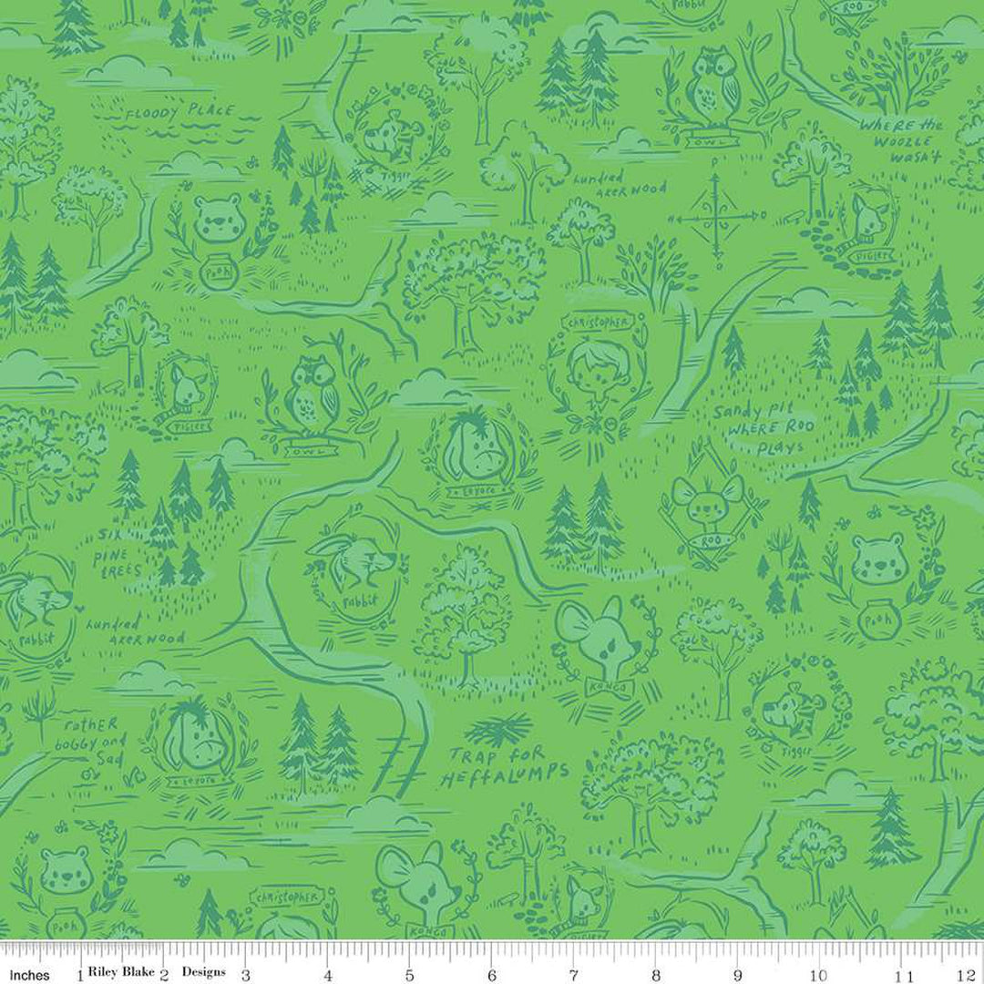 PREORDER - 100 Aker Woods - 100 Aker Woods Map in Green - Jill Howarth - C15171-GREEN - Half Yard