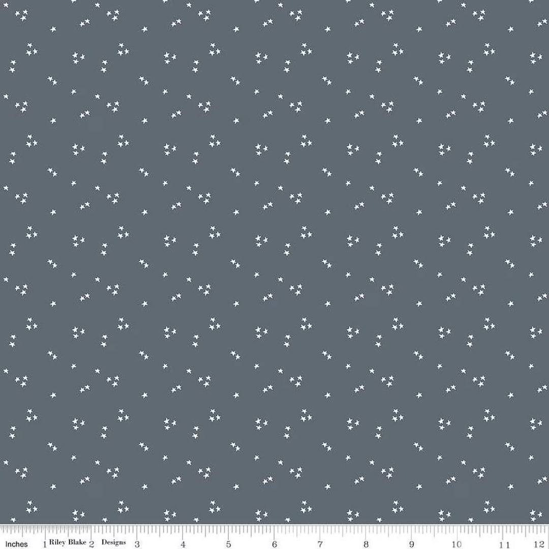 A closeup shot of the quilting fabric pattern called Shining Star, designed by Jennifer Long for Riley Blake, in the smoke colorway. The SKU is C15466-SMOKE.