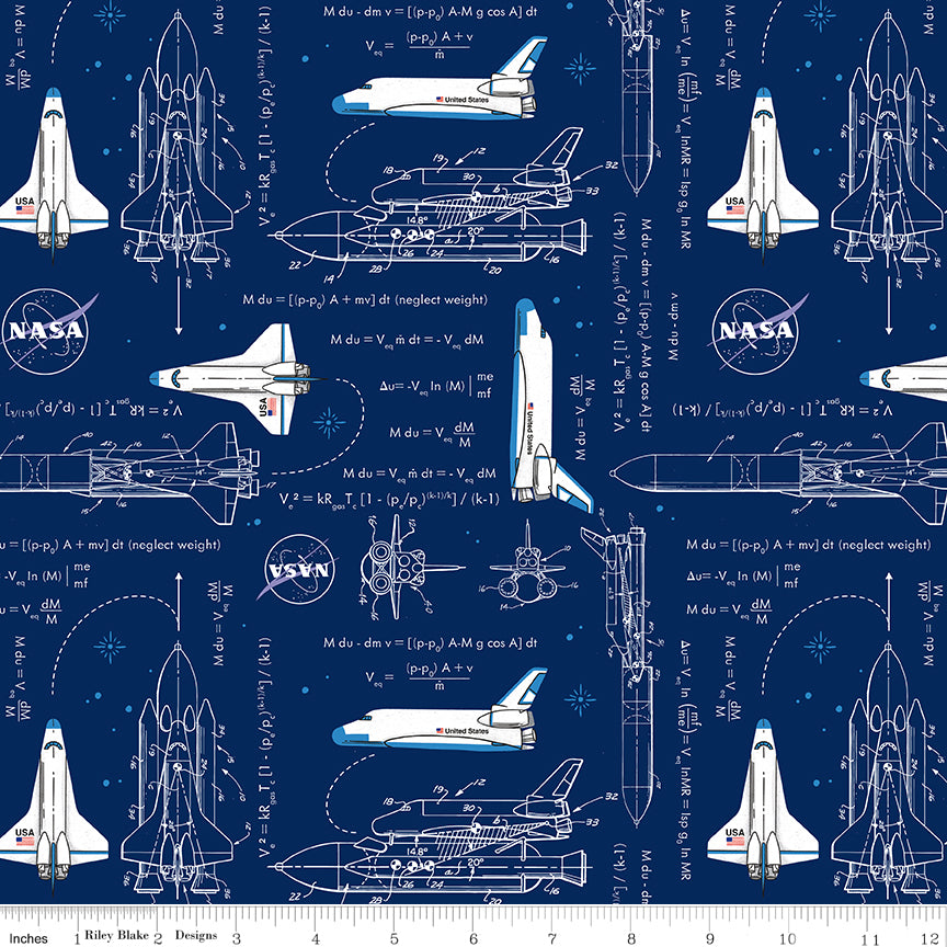 PREORDER - Outer Space By Nasa - Rocket Math in Navy - RBD Designs - C15482-NAVY - Half Yard