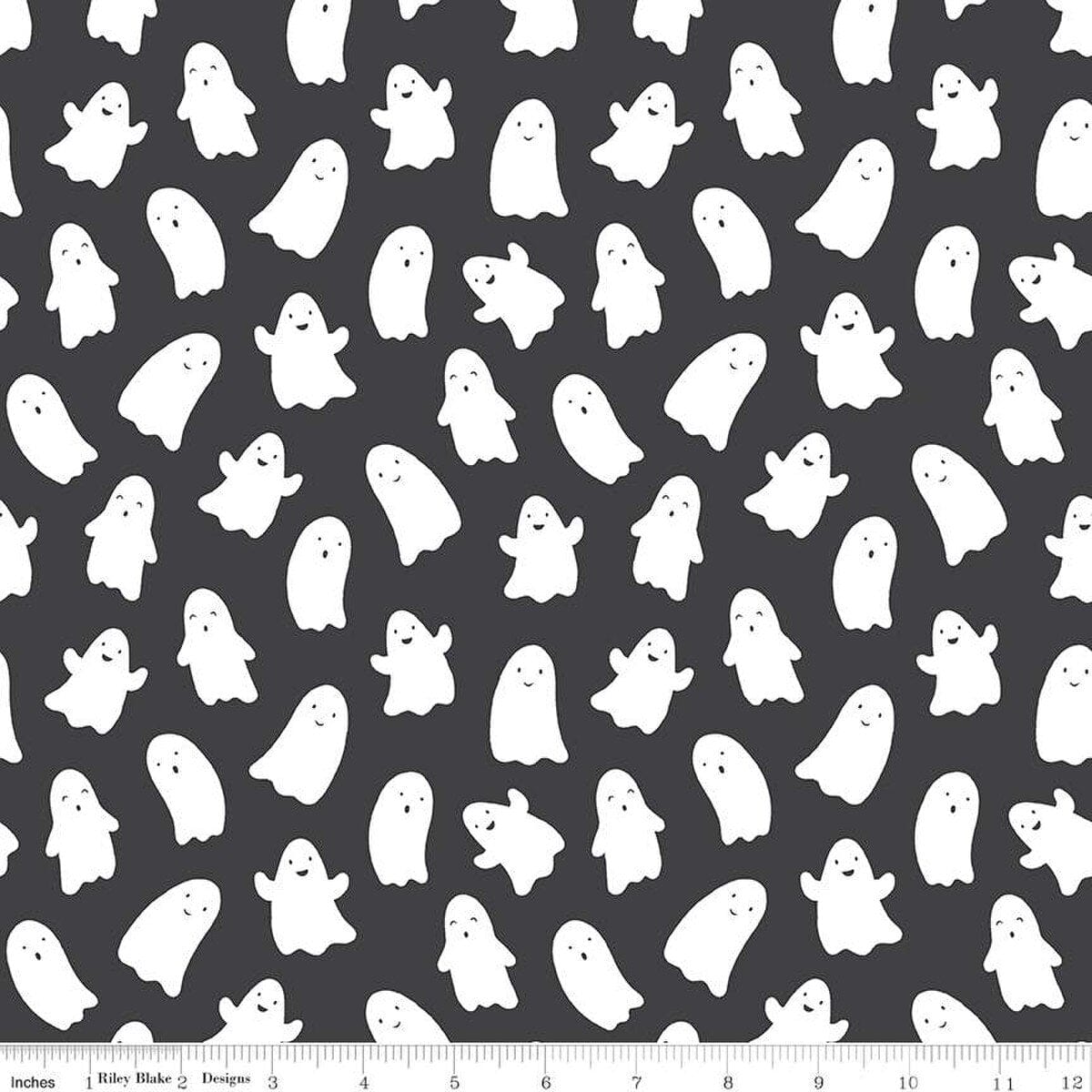 A closeup shot of the quilting fabric pattern called Ghosts, designed by My Mind's Eye for Riley Blake, in the charcoal colorway. The SKU is C16032-CHARCOAL.