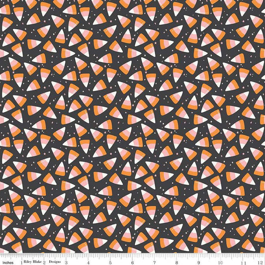 A closeup shot of the quilting fabric pattern called Corn Candy, designed by My Mind's Eye for Riley Blake, in the charcoal colorway. The SKU is C16035-CHARCOAL.