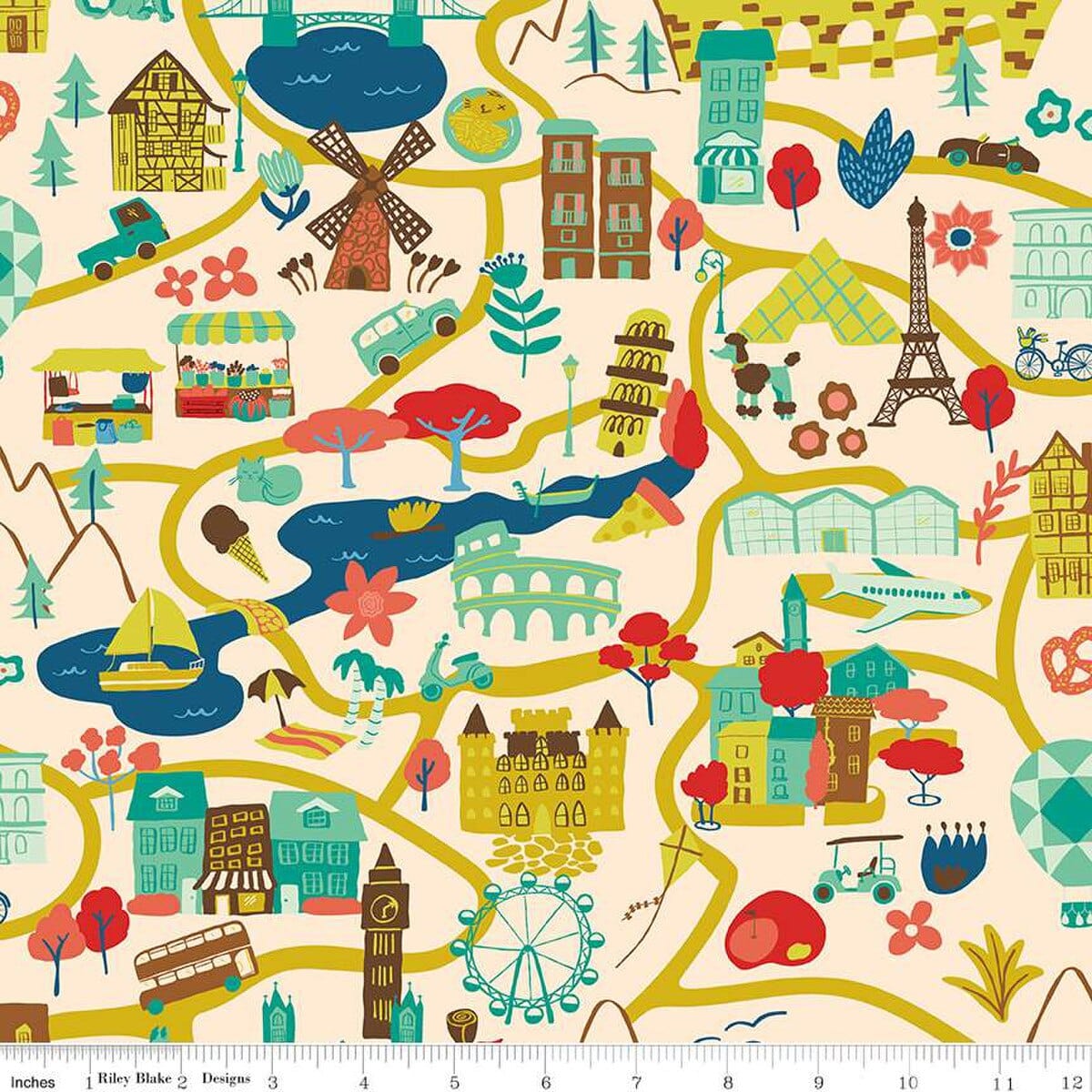 A closeup shot of the quilting fabric pattern called It Takes a Village, designed by Genesis Hall, in the cream colorway. The SKU is C16930-CREAM.