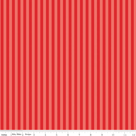 Stripes Red Hen quilting fabric, part of the Firecracker fabric collection by My Mind's Eye (SKU: C17205-REDHEN)