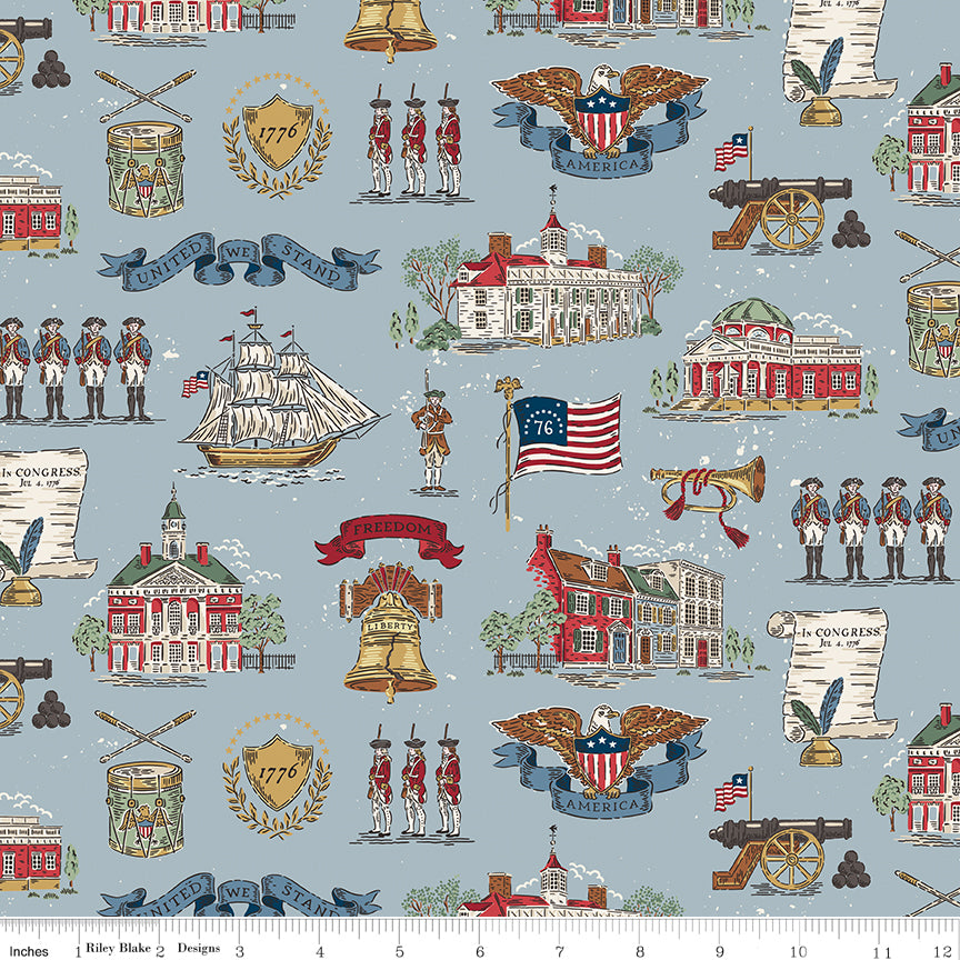 Independence in Blue quilting fabric, part of the Independence fabric collection by The RBD Designers (SKU: C17330-BLUE)